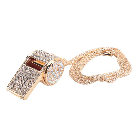 Whistle, metal and rhinestone crystal whistle, shiny with key ring for referees, coaches, teachers V1237-ZY-203-3804