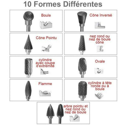 10pcs Double Cut Tungsten Steel Rotary Files with 3mm Shank, Twist Drill Bits for Dremel Rotary Tools V1237-ZY-203-3818