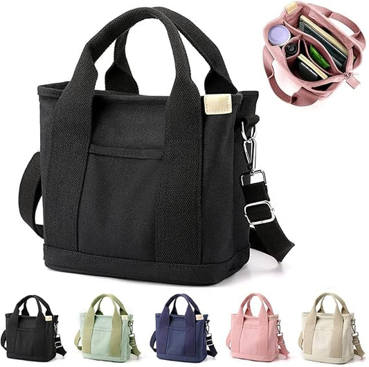 Multi-Pocket Tote Bag with Zipper, Canvas Handmade Handbag with Compartments, Multifunctional Satchel Bags V1237-ZY-203-3841