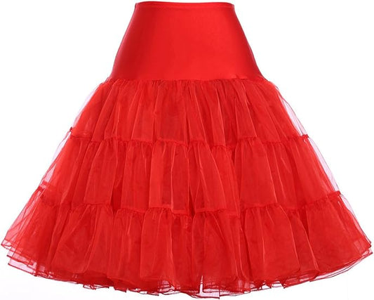 50s Petticoat Rockabilly Dress Tulle Tutu for Women Red Red L V1237-ZY-203-3853