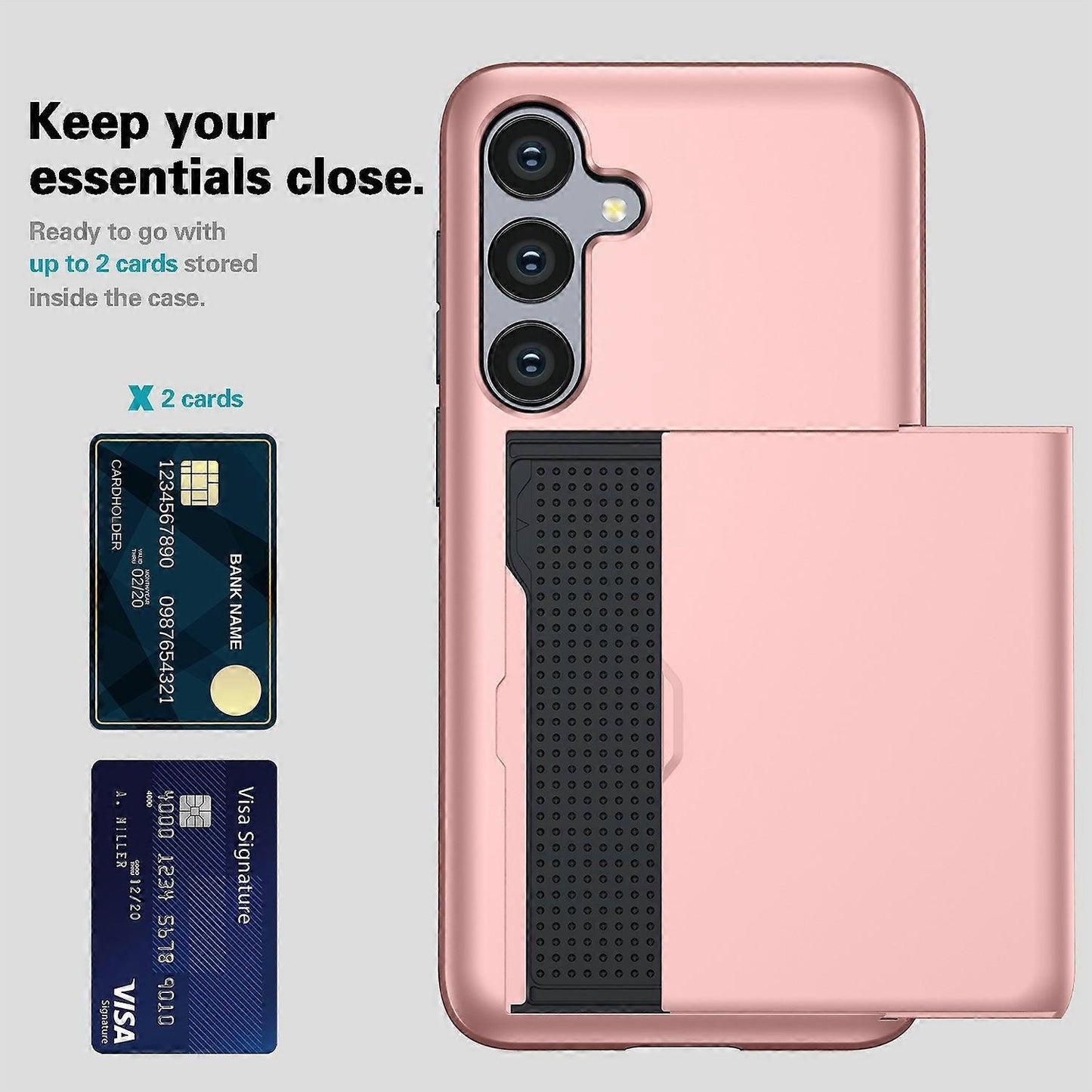 Hot Compatible with Samsung Galaxy A16 5G/4G Case with Card Holder TPU+PC Back Rose Gold V1237-ZY-203-3871