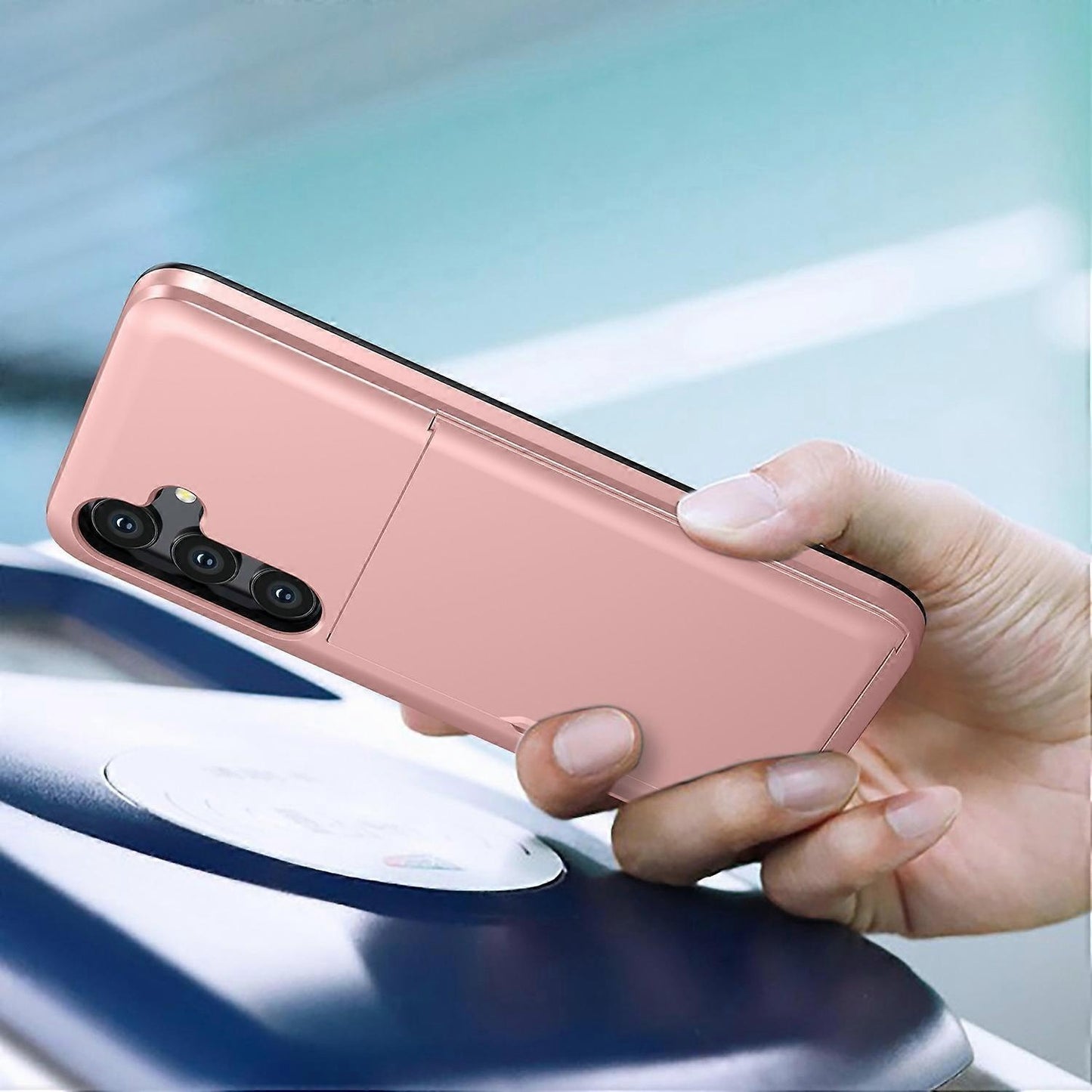Hot Compatible with Samsung Galaxy A16 5G/4G Case with Card Holder TPU+PC Back Rose Gold V1237-ZY-203-3871