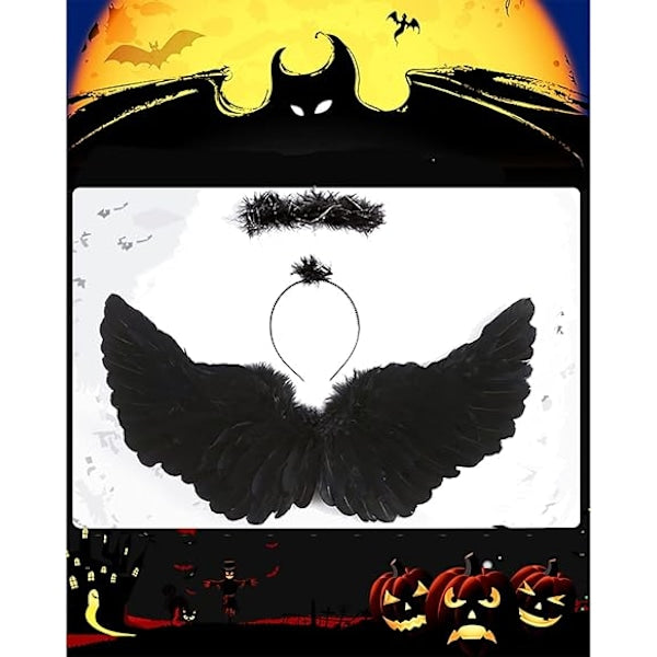 Black wings and halo devil wings for kids black wing feather wings for Halloween V1237-ZY-203-3900