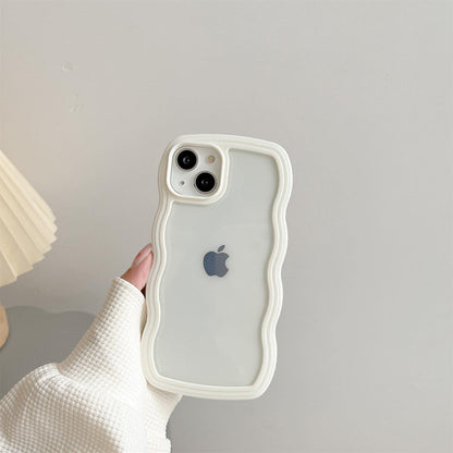 Transparent Cute Curly Simple Wavy Case, Aesthetic Design Bumper, Soft TPU for iPhone 14 Pro Max-White V1237-ZY-203-3937