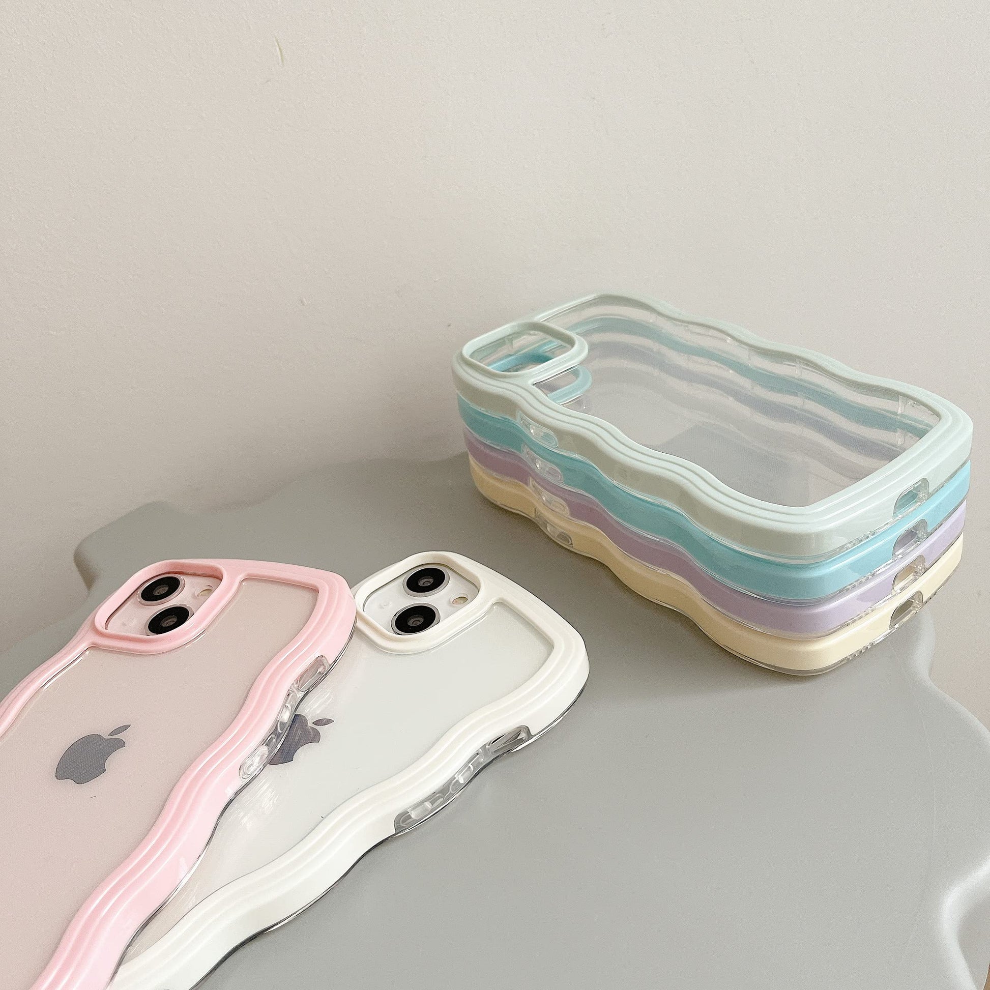 Transparent Cute Curly Simple Wavy Case, Aesthetic Design Bumper, Soft TPU for iPhone 14 Pro Max-White V1237-ZY-203-3937