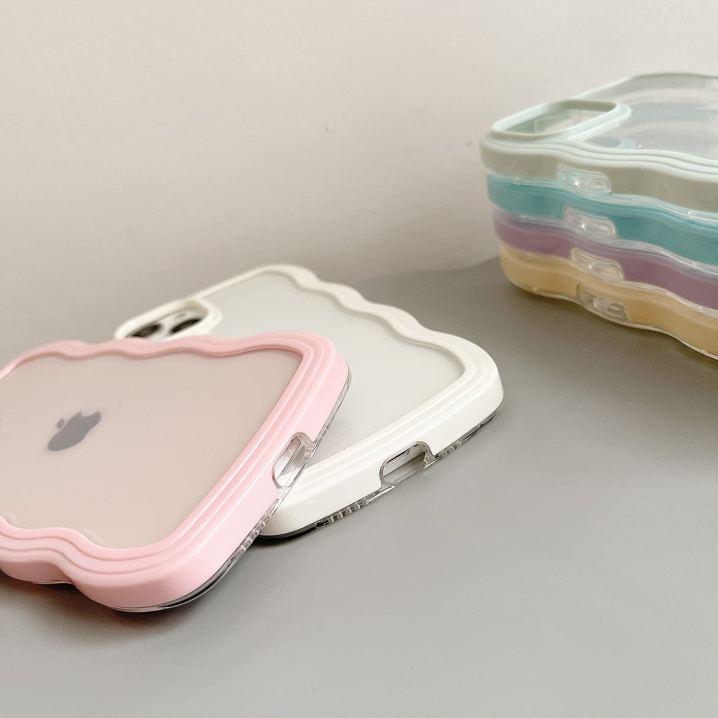 Transparent Cute Curly Simple Wavy Case, Aesthetic Design Bumper, Soft TPU for iPhone 14 Pro Max-White V1237-ZY-203-3937