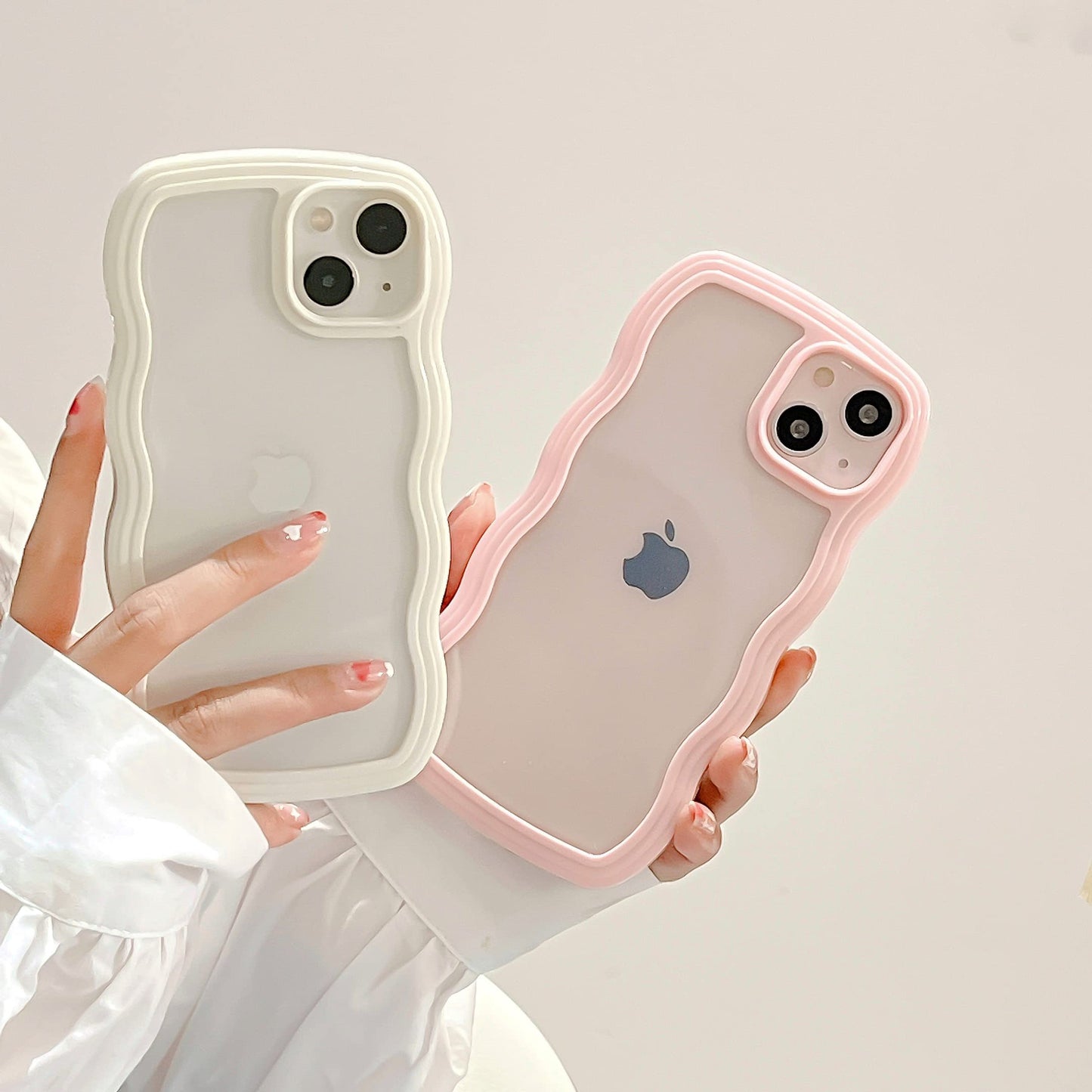 Transparent Cute Curly Simple Wavy Case, Aesthetic Design Bumper, Soft TPU for iPhone 14 Pro Max-White V1237-ZY-203-3937