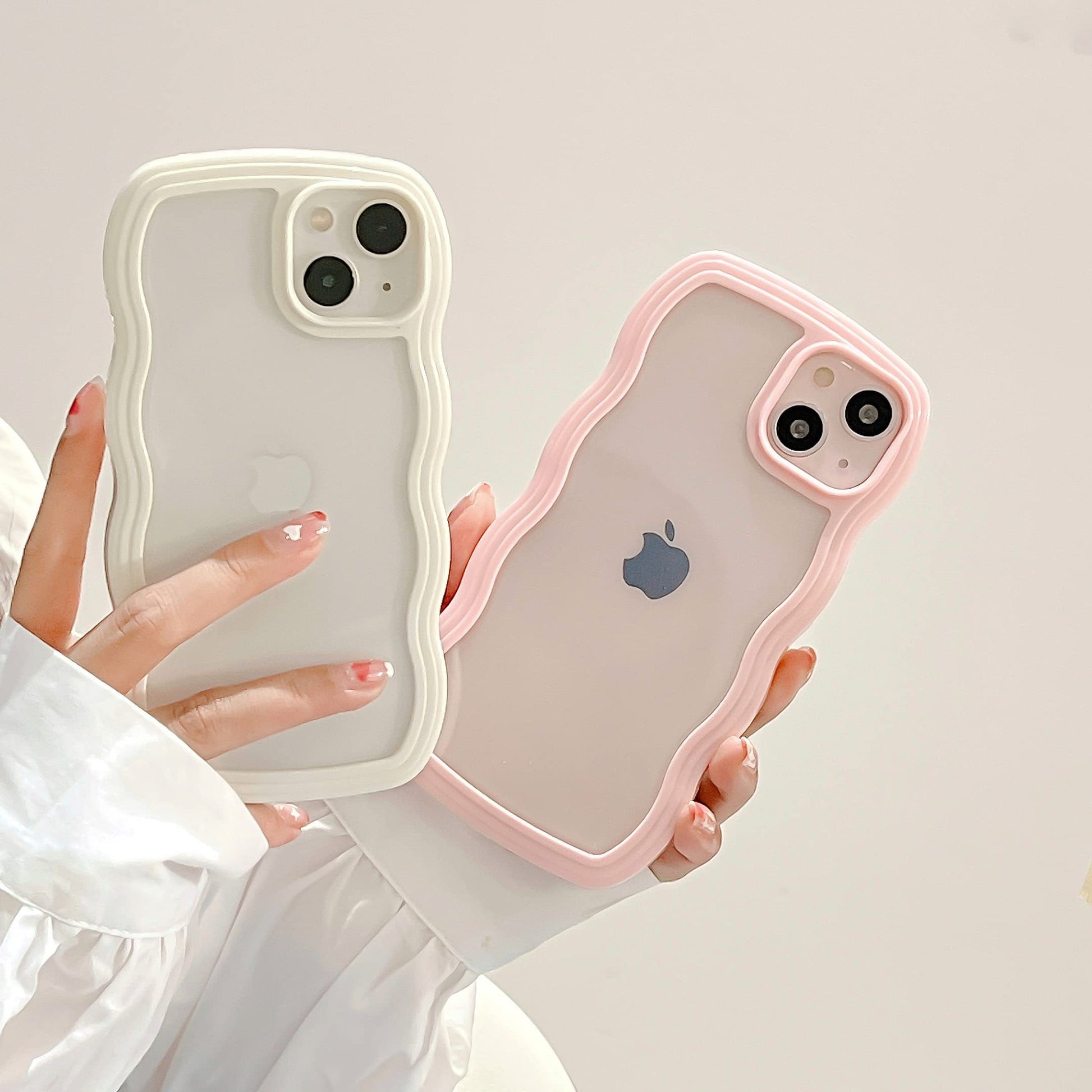 Transparent Cute Curly Simple Wavy Case, Aesthetic Design Bumper, Soft TPU for iPhone 14 Pro Max-White V1237-ZY-203-3937