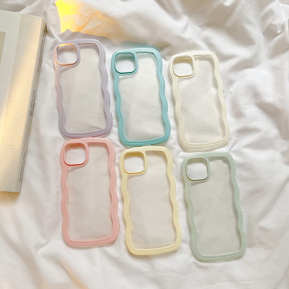 Transparent Cute Curly Simple Wavy Case, Aesthetic Design Bumper, Soft TPU for iPhone 14 Pro Max-White V1237-ZY-203-3937