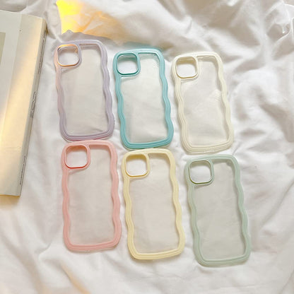 Transparent Cute Curly Simple Wavy Case, Aesthetic Design Bumper, Soft TPU for iPhone 14 Pro Max-White V1237-ZY-203-3937