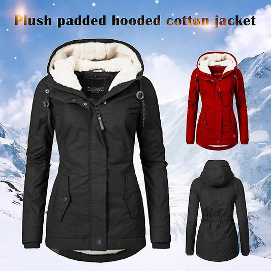 Waterproof Warm Winter Jacket with Hood, Thick Fleece Lined Cotton Jacket for Women - yujia Black XXXXL V1237-ZY-203-3948