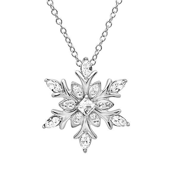 Diamond Snowflake Pendant Necklace in Silver on a Sterling Silver Chain V1237-ZY-203-3962