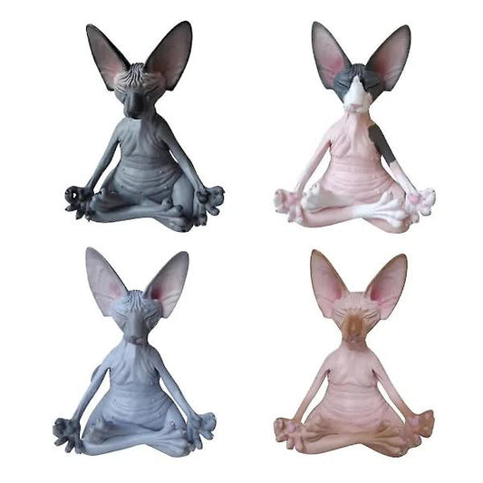 Set of 4 Meditating Cat Collectible Figurines Handmade Decorative Toys V1237-ZY-203-3992