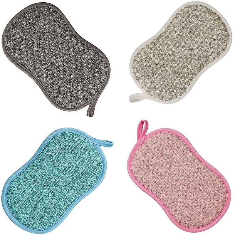 Reusable Microfiber Antibacterial Washable Dishwashing Sponges Scouring Pads Double Sponge for Non-Stick Pans V1237-ZY-203-4007