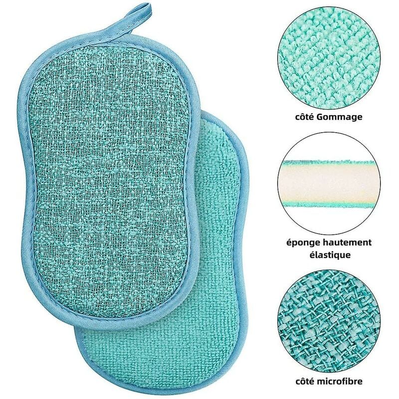 Reusable Microfiber Antibacterial Washable Dishwashing Sponges Scouring Pads Double Sponge for Non-Stick Pans V1237-ZY-203-4007