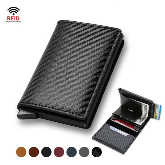 Carbon Fiber Credit Card Holder Wallets Men RFID Black Magic Trifold Leather Slim Mini Wallet Small Money Bag V1237-ZY-203-4060