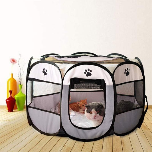 Foldable Playpen for Pets Dogs Cats Portable Soft Fabric Kennel Indoor Outdoor Gray 74*74*43 V1237-ZY-203-4082