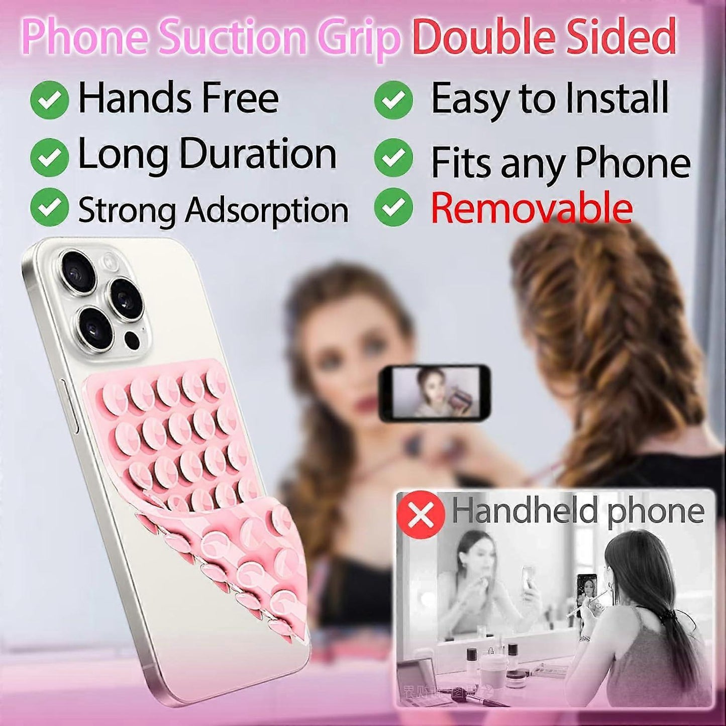 New Silicone Suction Cup Phone Case Mount Double Sided, Phone Accessory Handsfree Strong Grip Holder for V1237-ZY-203-4083