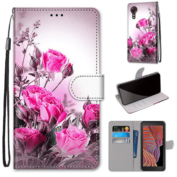 Case Compatible with Samsung Galaxy Xcover 5 Case Magnetic Card Slots Creative Rose Flower Pattern Case V1237-ZY-203-4100