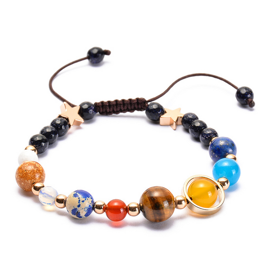 Solar System Bracelet for Men and Women, Universe Galaxy Eight Planets Guardian Star Natural Stone Beads V1237-ZY-203-4156