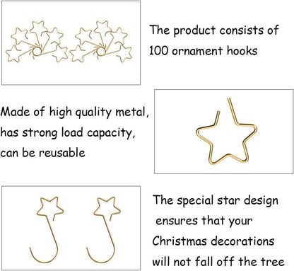 100 Christmas tree baubles hooks for decoration - Gold star V1237-ZY-203-4211