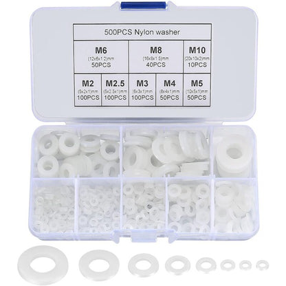500 Pieces Nylon Flat Washers, Flat Washers Insulation Round Spacer Plumbing Assortment Kit - White, V1237-ZY-203-4245
