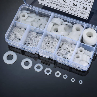 500 Pieces Nylon Flat Washers, Flat Washers Insulation Round Spacer Plumbing Assortment Kit - White, V1237-ZY-203-4245