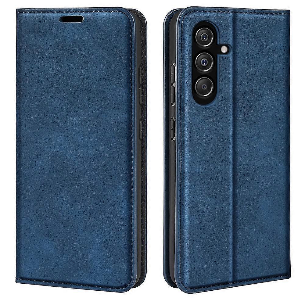 Retro-skin Magnetic Leather Phone Case Dark Blue For Samsung Galaxy M34 5G V1237-ZY-203-4336