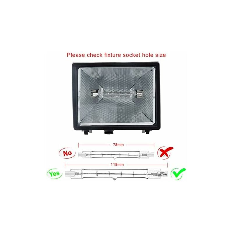 5-pack R7S Halogen bulb 118mm 200W 230V, dimmable for spotlight and landscape lighting, compatible with V1237-ZY-203-4468