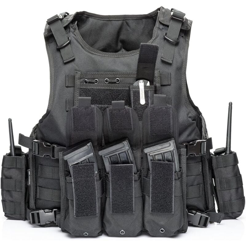 Tactical Vest, Adjustable Plate Carrier for Army, Police, Black V1237-ZY-203-4479