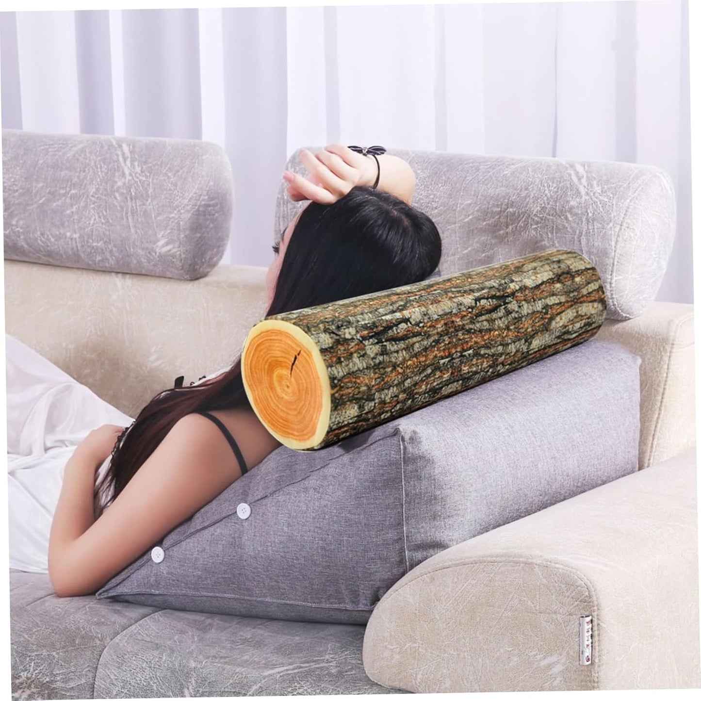 Creative natural wood design log soft chair cushions pillows round wood grain stump shaped decorative pillows V1237-ZY-203-4543