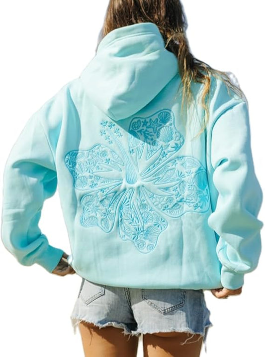 Palm Puff Oversized Hoodies for Women, Teenage Girls Preppy Sweatshirt Long Sleeve Y2K Graphic T-shirt with V1237-ZY-203-4545