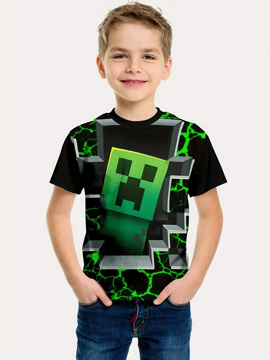 Minecraft T-shirt for boys and girls, cute pattern design, cartoon print, round neck, funny short sleeve top, V1237-ZY-203-4549