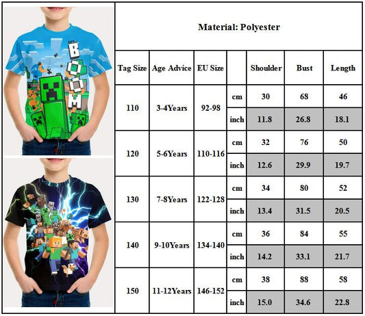 Minecraft T-shirt for boys and girls, cute pattern design, cartoon print, round neck, funny short sleeve top, V1237-ZY-203-4549
