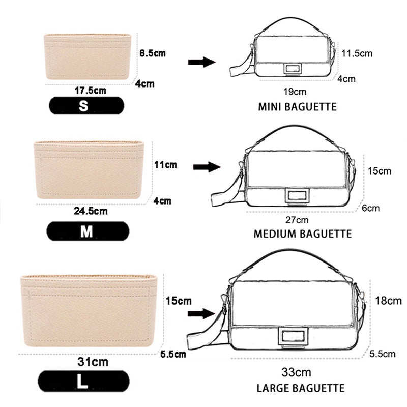 Multi-Pocket Women Insert Bag Handbag in felt fabric Black Black Black M V1237-ZY-203-4566