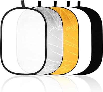 60 x 90 cm Light Reflectors 5-in-1 Photo Foldable Photo Reflector Large Oval Portable Foldable Light V1237-ZY-203-4595