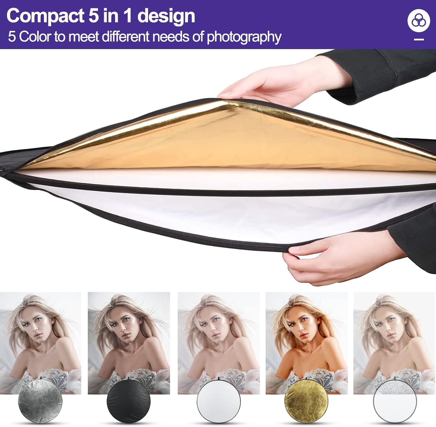 60 x 90 cm Light Reflectors 5-in-1 Photo Foldable Photo Reflector Large Oval Portable Foldable Light V1237-ZY-203-4595
