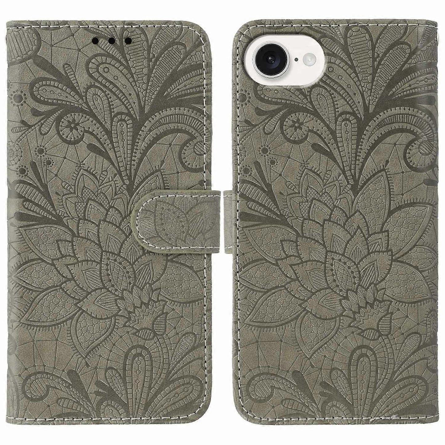 Case for iPhone 16e Lace Flowers PU Leather Flip Wallet Case V1237-ZY-203-4607