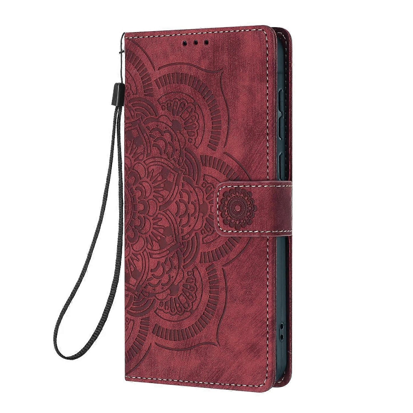 Mandala Embossed Retro Frosted Leather Phone Case Red For Samsung Galaxy S21 Ultra 5G V1237-ZY-203-4631