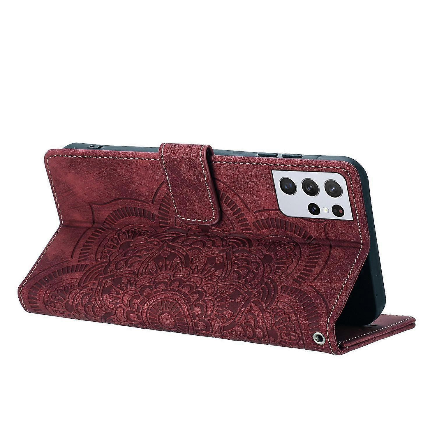 Mandala Embossed Retro Frosted Leather Phone Case Red For Samsung Galaxy S21 Ultra 5G V1237-ZY-203-4631