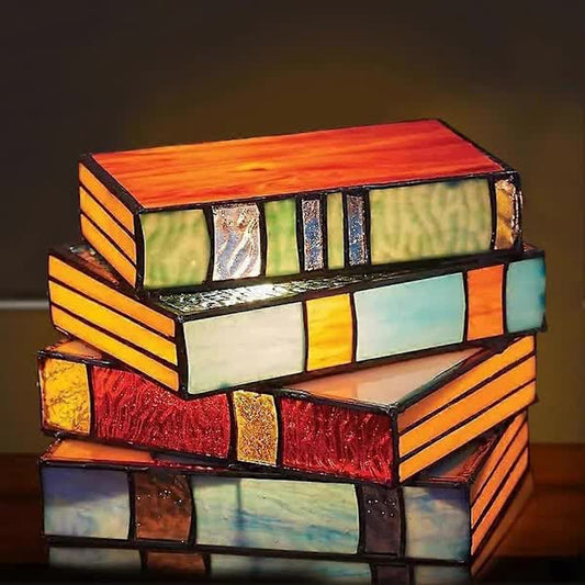 Stained Glass Stacked Books Lamp, Stacked Books Glass Lamp Night Light, Reading Corner Table Lamp, Book V1237-ZY-203-4666