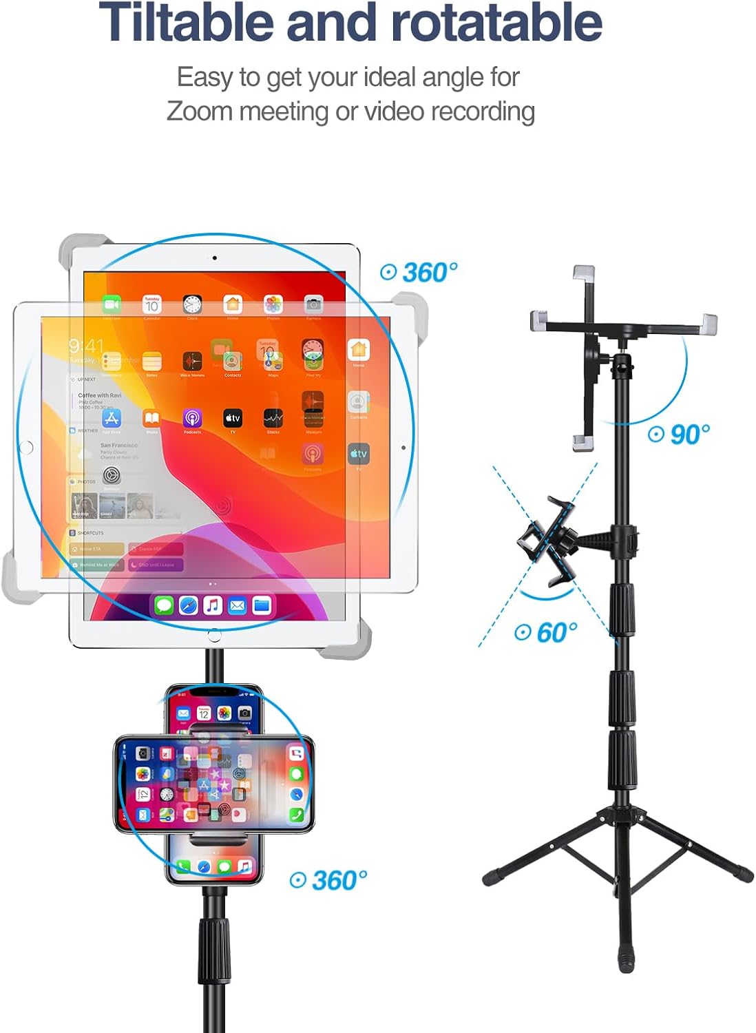 Compatible with iPad Stand, Height Adjustable iPad Holder Stand & Floor iPad Stand with 360 degrees Rotating V1237-ZY-203-4673