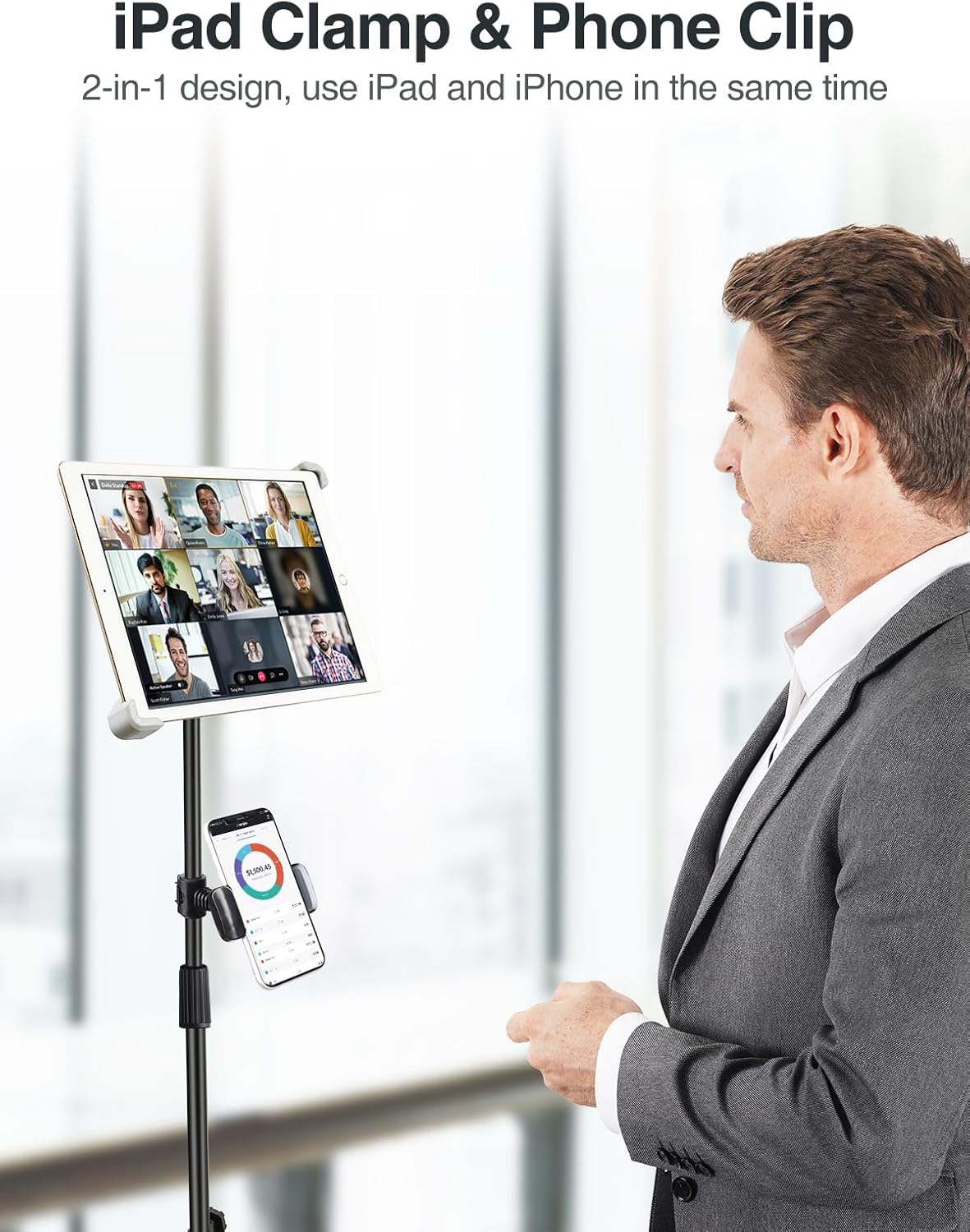 Compatible with iPad Stand, Height Adjustable iPad Holder Stand & Floor iPad Stand with 360 degrees Rotating V1237-ZY-203-4673