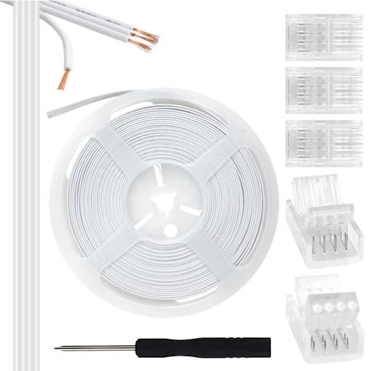 Pin 10mm RGB LED Strip Connector Kit, 5-Pack Crystal Strip Connectors with Screwdriver and 10m Cable for 10mm V1237-ZY-203-4695