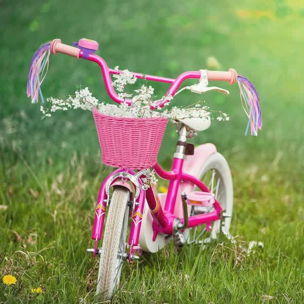 Pink Purple Children's Bicycle Basket with Adjustable Front Straps V1237-ZY-203-4733