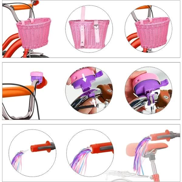 Pink Purple Children's Bicycle Basket with Adjustable Front Straps V1237-ZY-203-4733