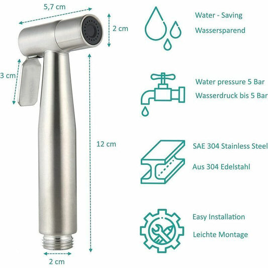 Toilet Bidet Kit with Shower Head - Handheld Bidet Sprayer - Toilet Shower Head with Hose + Stainless Steel V1237-ZY-203-4759