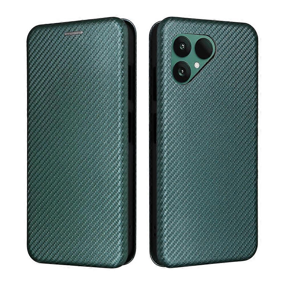 Compatible Case for Fairphone 6 with Carbon Fiber Texture, Drop-proof PU Leather Phone Cover Green V1237-ZY-203-4786
