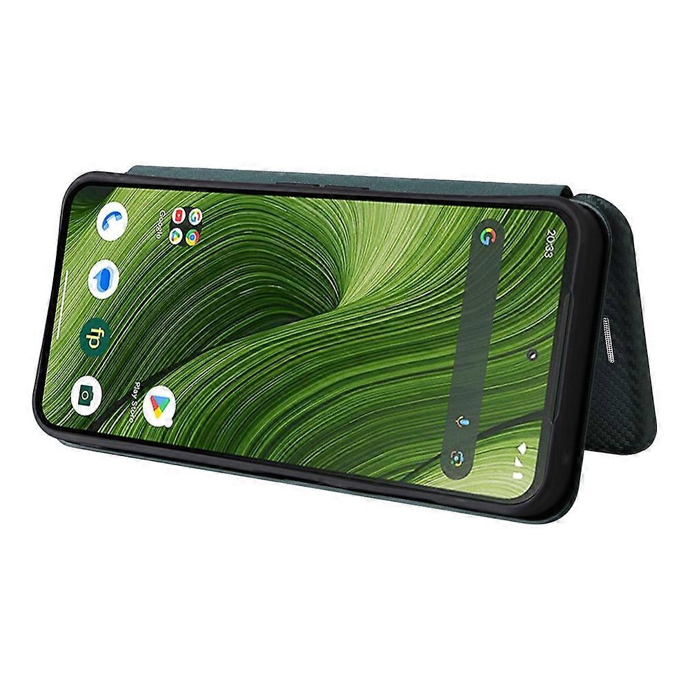 Compatible Case for Fairphone 6 with Carbon Fiber Texture, Drop-proof PU Leather Phone Cover Green V1237-ZY-203-4786