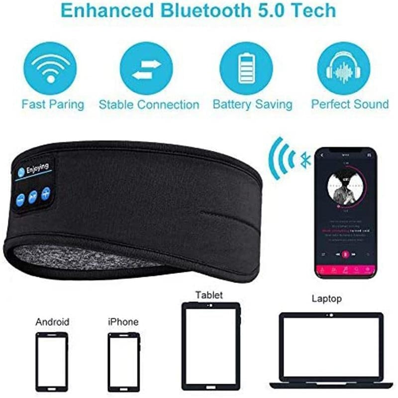 Wireless Stereo Headset with Headband for Running, Sleeping and Music - Black V1237-ZY-203-4806